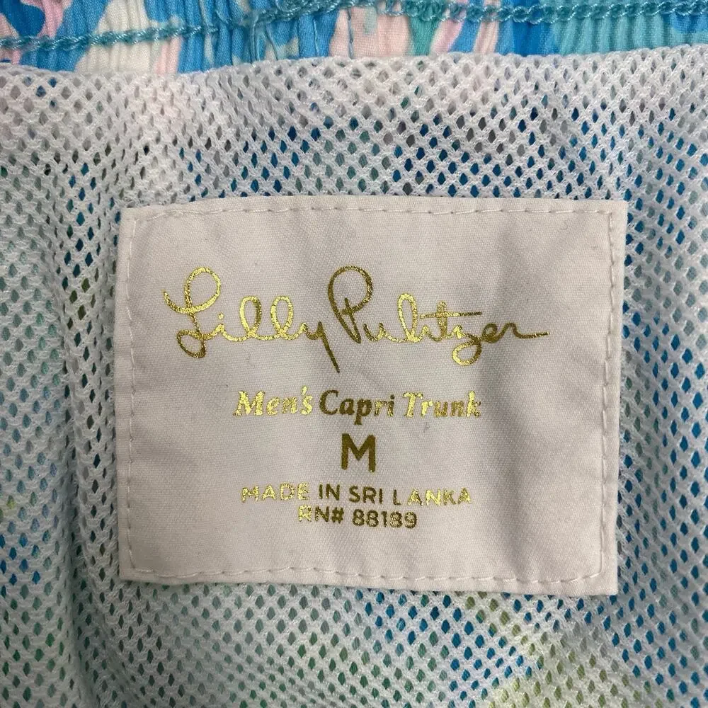 Lilly Pulitzer Swim Trunks Mens M Aqua La Vista Board Shorts Fish Print Lined